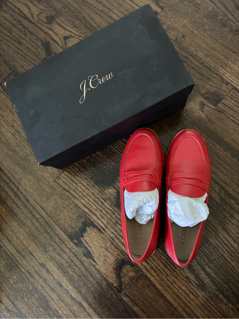 J. Crew Bright Red Leather Penny Loafers